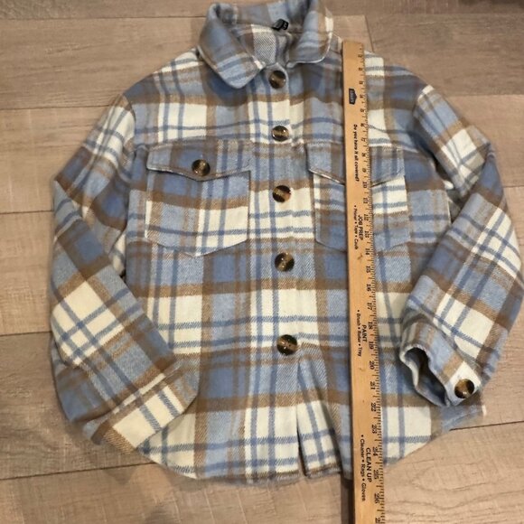 ZAFUL WOMENS BLUE TAN BUTTON UP SHACKET JACKET US 6 MEDIUM - Picture 3 of 7